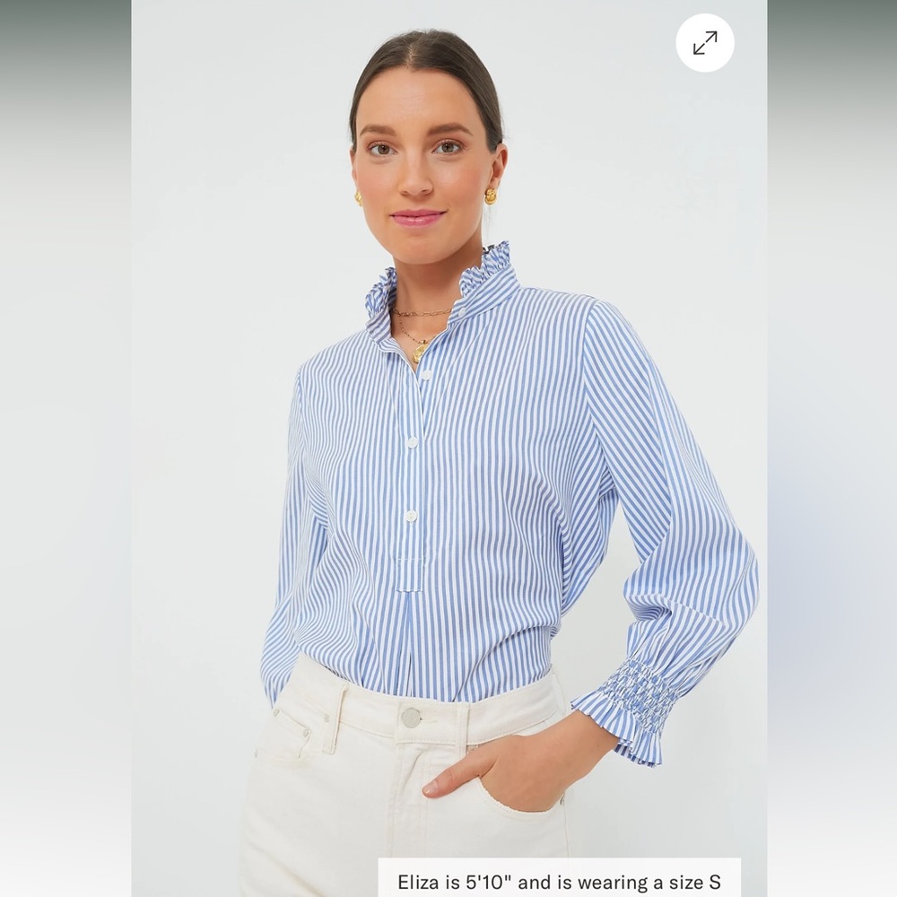 Tuckernuck Blue and White Stripe Teagan Popover Top XL